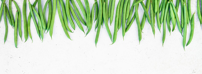 Top view of fresh green beans background