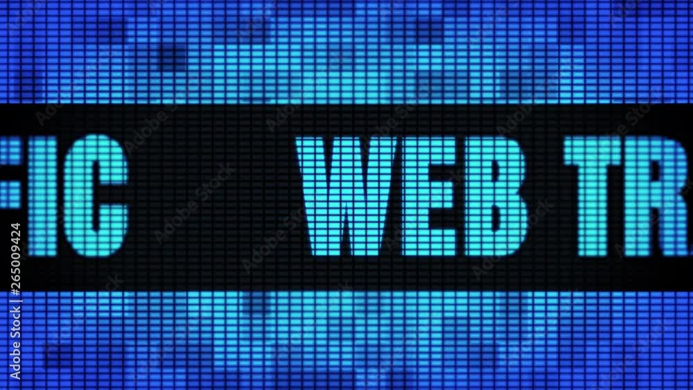 Aufkleber web traffic front text scrolling on light blue digital led display board pixel light screen looped a