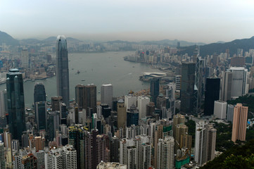 Fototapeta na wymiar Hong Kong: View to Victoria Island from Victoria Peak