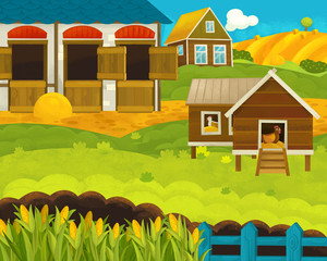 cartoon happy and funny farm ranch scene with happy animals - illustration for children © agaes8080