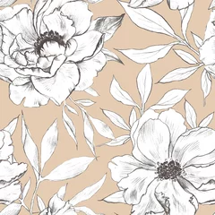 Printed roller blinds Beige Elegance seamless pattern with floral background.