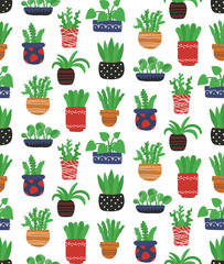 House plants cute seamless vector pattern