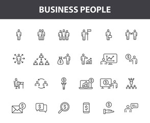 Set of 24 Business people and teamwork web icons in line style. Business, teamwork, leadership, manager. Vector illustration.