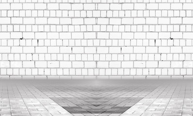 Fototapeta premium Background of empty gray room with brick wall and concrete floor.