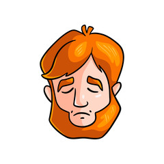 Sad face of redhead man with closed eyes and mouth