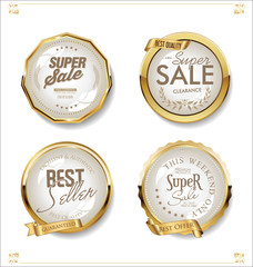 Golden retro sale badges and labels collection
