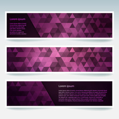 Abstract purple banner with business design templates. Set of Banners with polygonal mosaic backgrounds. Geometric triangular vector illustration.
