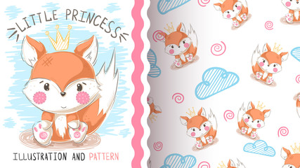 Cute teddy fox - seamless pattern