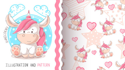 Cute teddy unicorn - seamless pattern