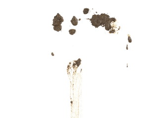 Drops of mud sprayed isolated on white background, with clipping path