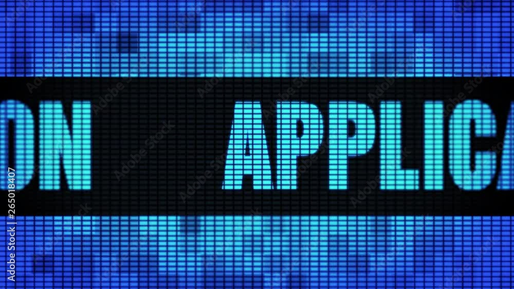 Aufkleber application front text scrolling on light blue digital led display board pixel light screen looped a
