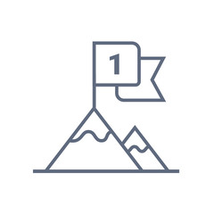 Fototapeta premium Flag on mountain top line icon, outline vector sign, linear style pictogram isolated on white. Achievement symbol, logo illustration. Editable stroke. Pixel perfect vector graphics