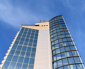 Stock photo perspective and underside angle view to textured background of modern glass buildin