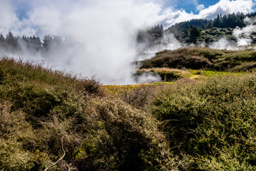 Geo thermal vents and pools dot the landscape at Craters of the Moon, Taupo, New Zealand