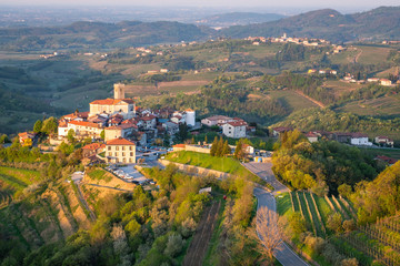 Village Smartno between vineyards in wine region Brda in Slovenia - obrazy, fototapety, plakaty