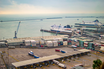 Port town of dover in England and with sea facing towards France and the port is used for pasangers and goods. - obrazy, fototapety, plakaty