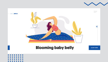 Pregnant Woman Doing Exercises. Young Pregnancy Mother Aerobics Stretching. Sport Healthy Lifestyle Maternity Concept. Pregnant Girl with Belly Training. Vector flat cartoon illustration