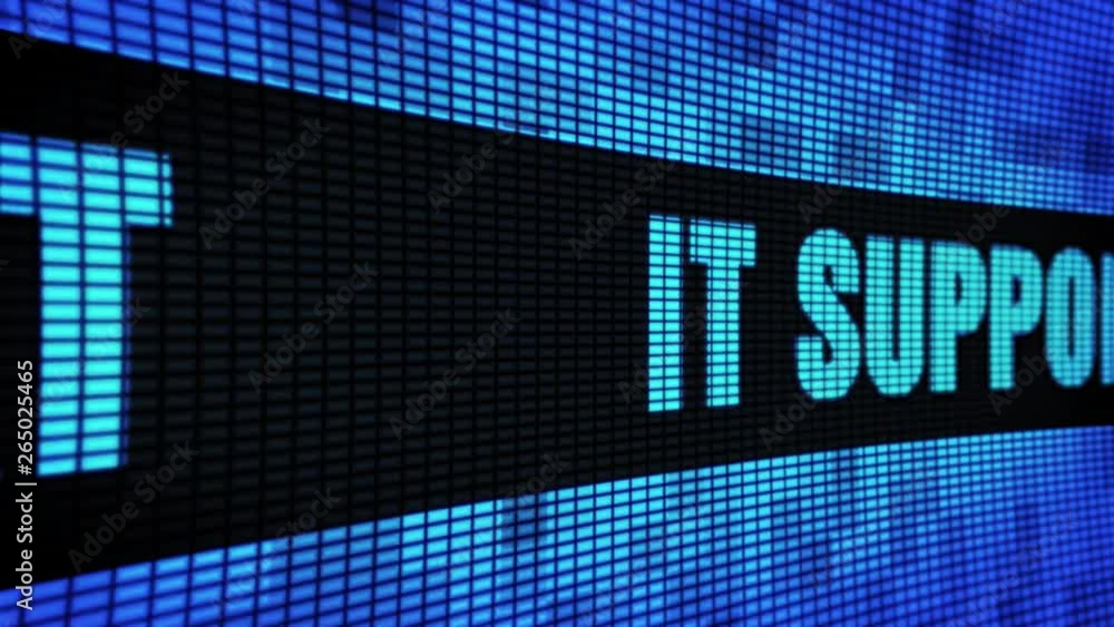 Poster support side text scrolling on light blue digital led display board pixel light screen looped animat