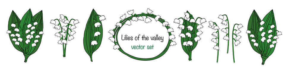 Lilies of the valley vector set - obrazy, fototapety, plakaty