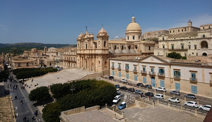 Fototapeta na wymiar Panoramic view of Noto Baroque Cathedral, Sicily.