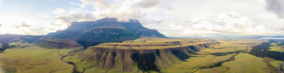 Auyan Tepui panoramic view from Uruyen indigeous camp. Bolivar State, Venezuela