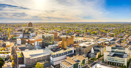 Aerial panorama of Allentown, Pennsylvania skyline on late sunny afternoon. Allentown is Pennsylvania's third most populous city. - obrazy, fototapety, plakaty