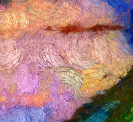 Obraz premium Abstract painting, Wall art, Canvas print, Oil paint, Modern drawing, Textured brushstrokes, Contemporary impressionism style, Warm fancy colors, Psychedelic design pattern, surreal fine art