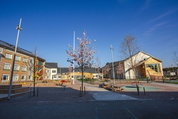 Fototapeta na wymiar Beautiful view of empty outdoor activity school place. Europe. Sweden. Uppsala.