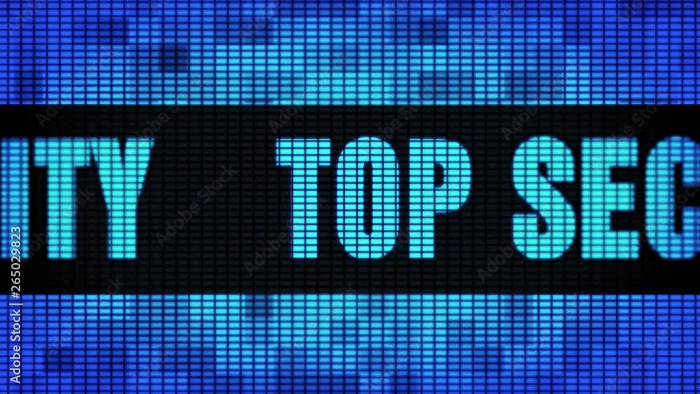 Poster top security front text scrolling on light blue digital led display board pixel light screen looped 