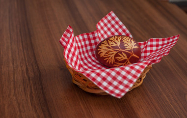 Beautiful colorful Easter eggs on wooden table. Protein source