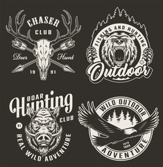 Vintage monochrome hunting club logos