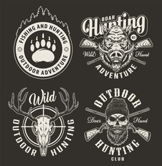 Vintage hunting club monochrome emblems