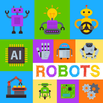 Robot waving, robotic dog banner, card, poster vector illustration. Futuristic artificial intelligence technology. Industrial machinery, manufacturing equipment. Electronical device.