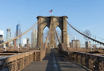 Schilderijen op glas brooklyn bridge and new york city manhattan © YuJou