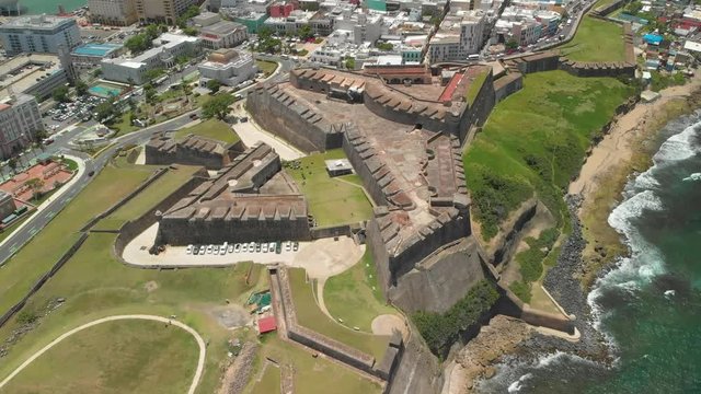 San Crist&oacute;bal fortress and Playa Pe&ntilde;a Beach in Old San Juan, Puerto Rico Aerial view of the San Crist&oacute;bal fortress and Playa Pe&ntilde;a Beach in Old San Juan, Puerto Rico
