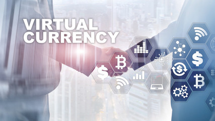 Fototapeta na wymiar Virtual Currency Exchange, Investment concept. Currency symbols on a virtual screen. Financial Technology Background.