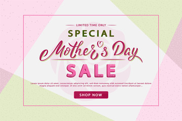 Mother's Day modern sale banner with lettering text. Trendy geometric background layout. For banners, flyers, invitation, posters, brochure, voucher discount. Vector illustration template