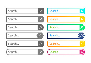 Search bar web design. Set of search icon isolated on white background. Vector