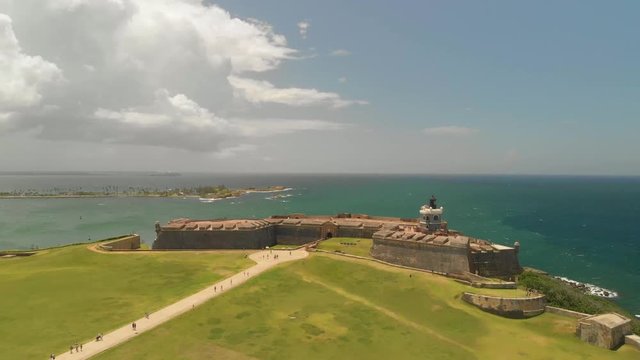 Steady shot of Castillo San Felipe del Morro - Old San Juan, Puerto Rico Steady aerial view of the Old San Juan, Puerto Rico