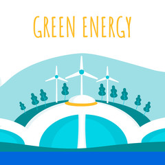 Green Electricity Production Flat Banner Template
