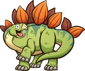Happy cartoon stegosaurus with leg up clip art. Vector illustration with simple gradients, all in single layer. 