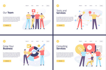 Business related business growth, services theme vector illustration set concept for both mobile application and website development