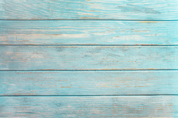 Vintage beach wood background - Old weathered wooden plank painted in turquoise or blue sea color. - Powered by Adobe