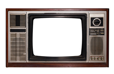 Vintage television - Old TV with frame screen isolate on white with clipping path for object, retro...