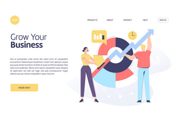 Business related, growth and statistics theme vector illustration concept for both mobile application and website development