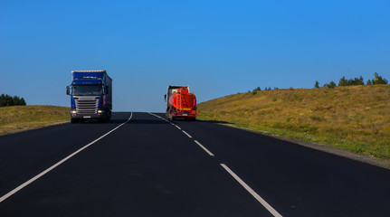 Trucks moving on a highway