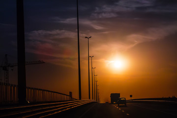 Car Traffic on a multi-lane country highway