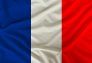 French colored flag depicted on silk fabric with soft folds
