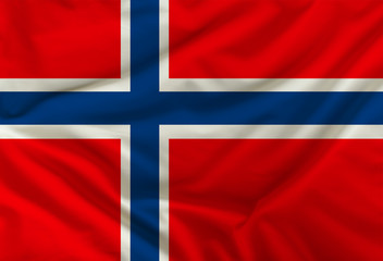 Naklejka premium The color flag of the state of Norway is depicted on a silk fabric with soft folds,