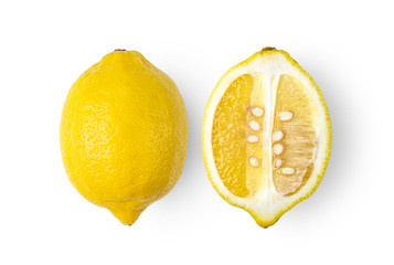 lemon citrus fruit isolated on white background. top view - obrazy, fototapety, plakaty
